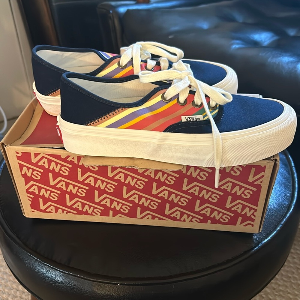 Blue striped vans- brand new, never worn